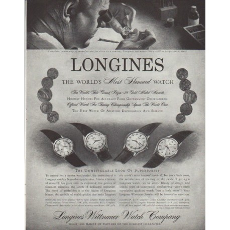 1958 Longines-Wittnauer Watch Ad "Most Honored"