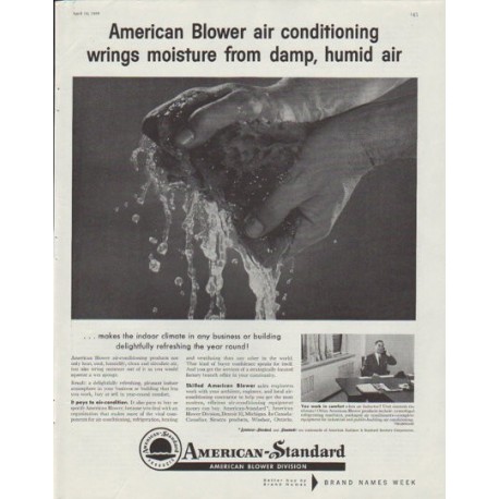 1958 American-Standard Ad "air conditioning wrings moisture"