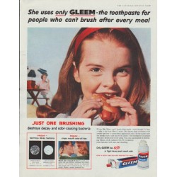 1958 Gleem Toothpaste Ad "She uses only Gleem"