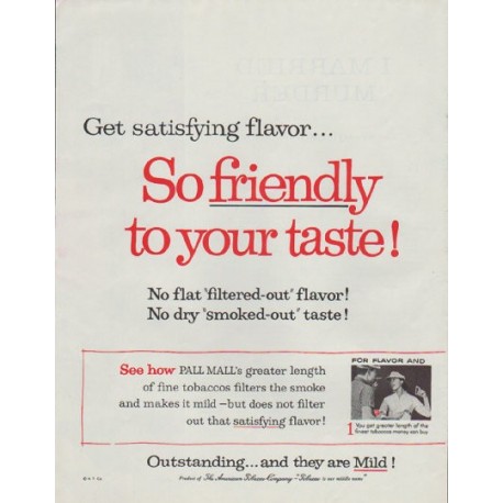 1958 Pall Mall Cigarettes Ad "So friendly"
