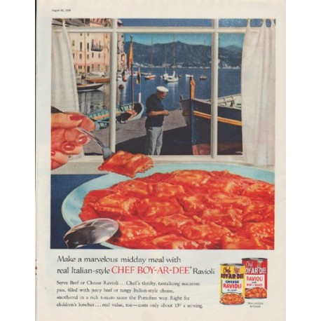 1958 Chef Boy-Ar-Dee Ad "marvelous midday meal"
