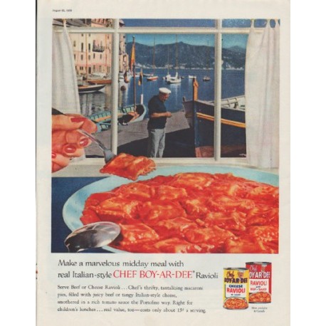 1958 Chef Boy-Ar-Dee Ad "marvelous midday meal"