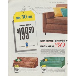 1958 Simmons Hide-A-Bed Ad "Save $50 Sale"