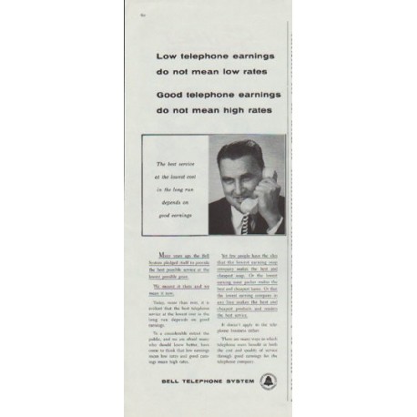 1958 Bell Telephone System Ad "Low telephone earnings"