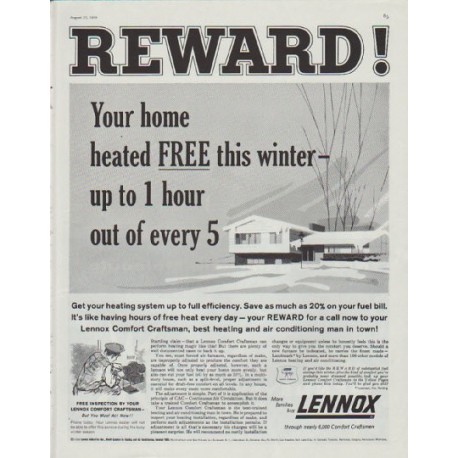 1958 Lennox Ad "Reward"