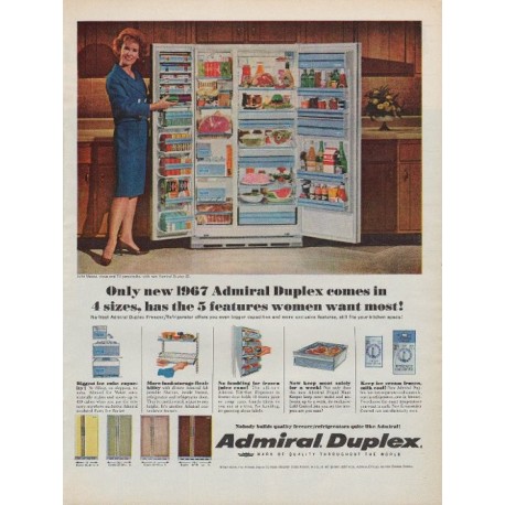 1967 Admiral Refrigerator Ad "5 Features"