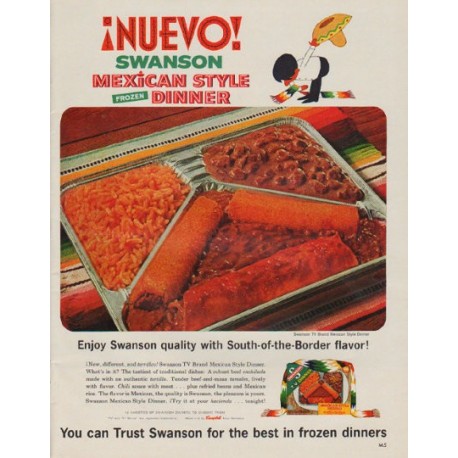 1963 Swanson Frozen Dinner Ad "Nuevo !"