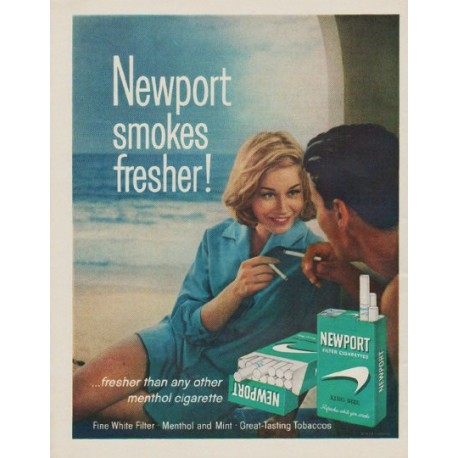 1963 Newport Cigarettes Ad "Newport smokes fresher"