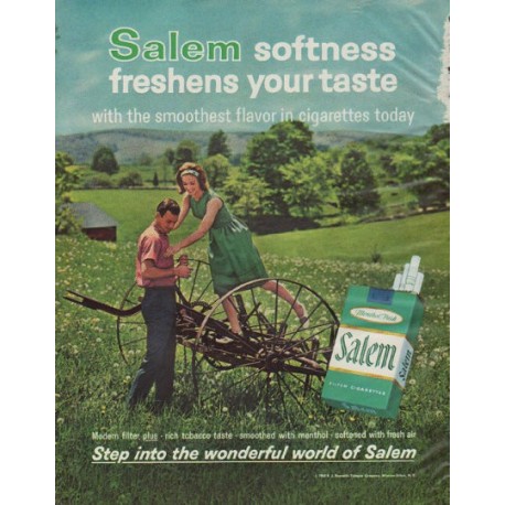 1963 Salem Cigarettes Ad "freshens your taste"