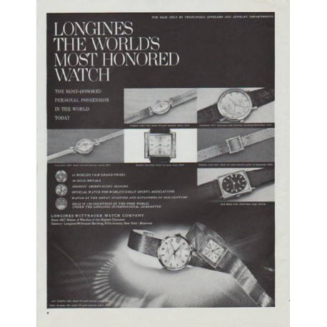 1965 Longines-Wittnauer Watch Ad "The World's Most Honored Watch"