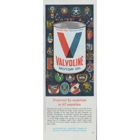 1965 Valvoline Motor Oil Ad "Preferred by motorists"