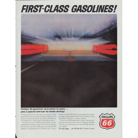 1965 Phillips 66 Ad "First-Class Gasolines"