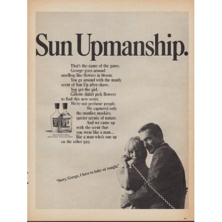 1967 Gillette Sun Up After Shave Ad "Sun Upmanship."