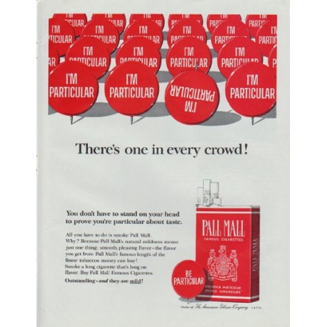 1965 Pall Mall Cigarettes Ad "There's one in every crowd!"