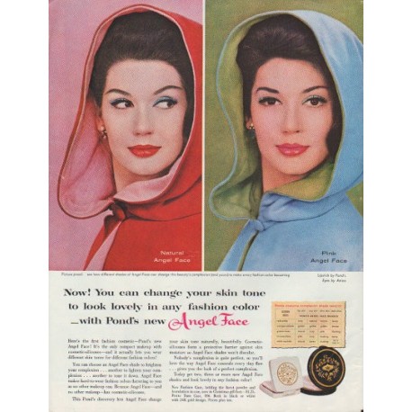 1960 Pond's Angel Face Ad "change your skin tone"