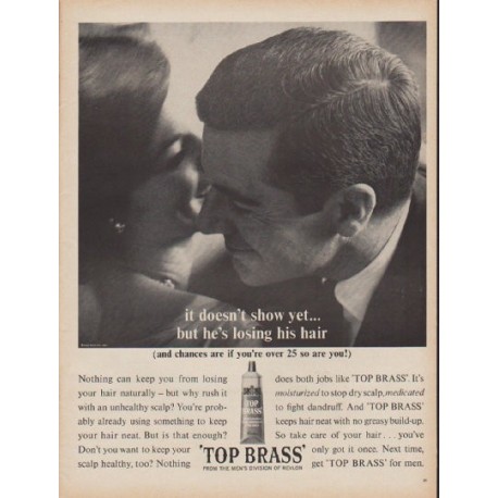 1960 Top Brass Hair Dressing Ad "it doesn't show yet"