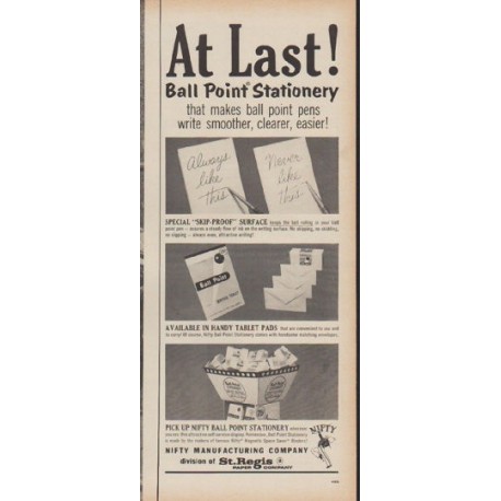 1960 Nifty Ball Point Stationery Ad "At Last"