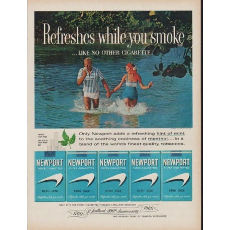 1960 Newport Cigarettes Ad "Refreshes while you smoke"