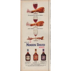 1960 Mogen David Wines Ad "Everything tastes better"