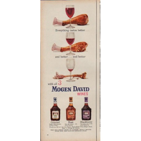 1960 Mogen David Wines Ad "Everything tastes better"