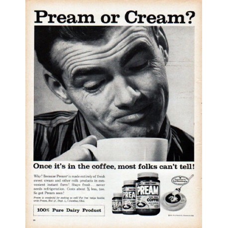 1961 Pream Ad "Pream or Cream"