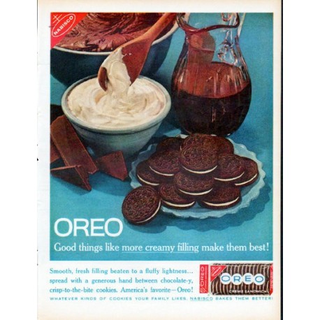 1961 Oreo Cookies Ad "more creamy filling"