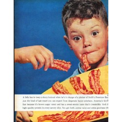1961 Swift's Premium Bacon Ad "keep a sharp lookout"