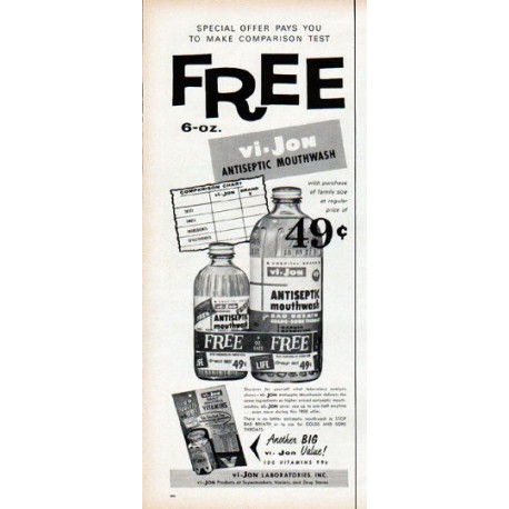 1961 vi-Jon Mouthwash Ad "FREE"