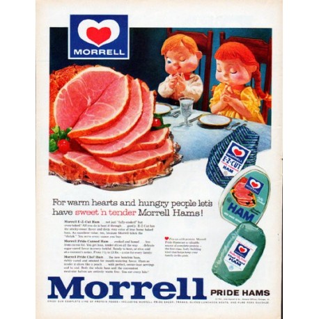1961 Morrell Hams Ad "For warm hearts"