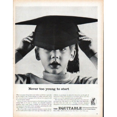 1961 The Equitable Life Assurance Society Ad "Never too young"