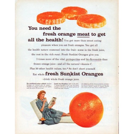 1961 Sunkist Oranges Ad "fresh orange meat"