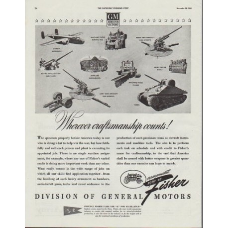 1942 Fisher Division of General Motors Ad "Wherever craftsmanship counts!"