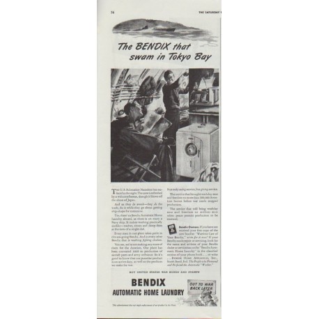 1942 Bendix Automatic Home Laundry Ad "... swam in Tokyo Bay"