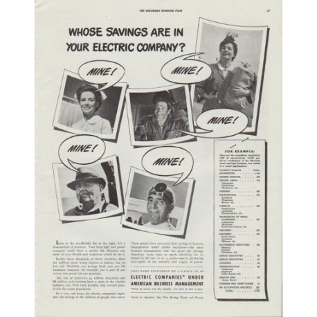 1942 Electric Companies Ad "Whose savings are in your electric company?"