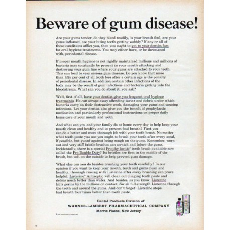 1961 Warner-Lambert Pharmaceutical Company Ad "gum disease"