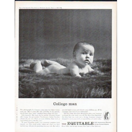 1961 The Equitable Life Assurance Society Ad "College Man"