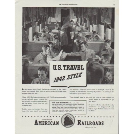 1942 American Railroads Ad "U.S. Travel 1942 Style"