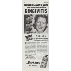 1942 Forhan's Gum Cleaner Ad "Tender, Bleeding Gums"