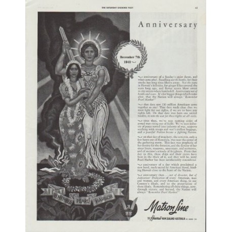 1942 Matson Line Ad "Anniversary ... Remember Pearl Harbor"