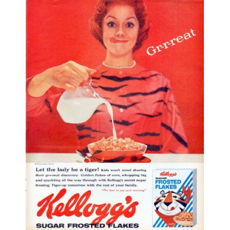 1961 Kellogg's Frosted Flakes Ad "Let the lady be a tiger"