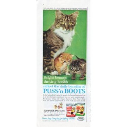 1961 Puss 'n Boots Cat Food Ad "Bright beauty"