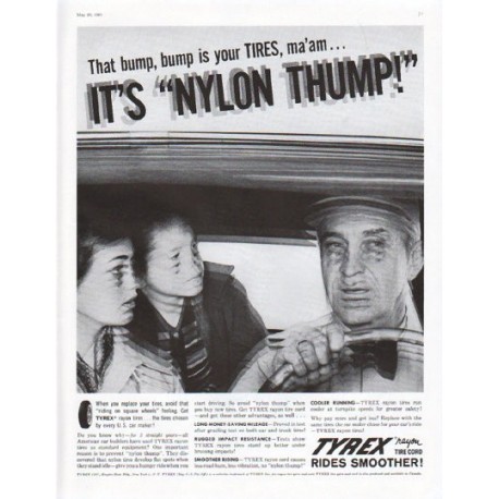 1961 Tyrex Tires Ad "Nylon Thump"