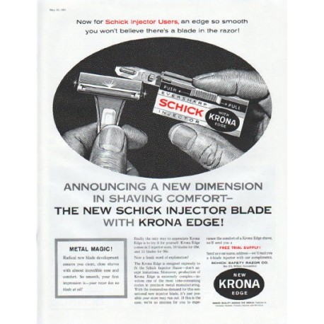 1961 Schick Razor Ad "New Krona Edge"