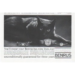 1961 Benrus Watch Ad "nine lives"