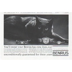 1961 Benrus Watch Ad "nine lives"