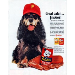 1961 Friskies Dog Food Ad "Great catch"