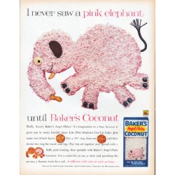 1961 Baker's Coconut Ad "pink elephant"