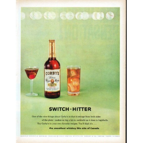 1961 Corby's Whiskey Ad "Switch-Hitter"