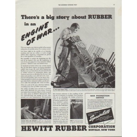 1942 Hewitt Rubber Ad "There's a big story about Rubber in an Engine of War"