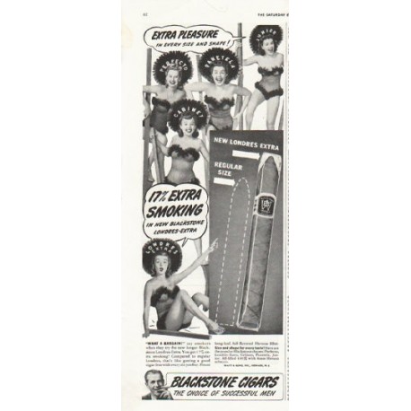 1942 Blackstone Cigars Ad "Extra Pleasure in every size and shape!"